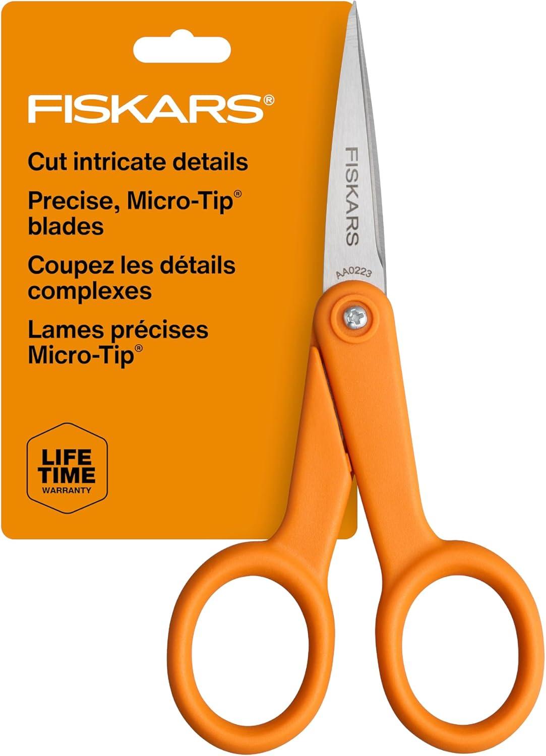 imageFiskars Premier No 5 MicroTip OrangeHandled Fabric Scissors  Double Loop Handle  Sewing and Craft Scissors  Orange5 inches