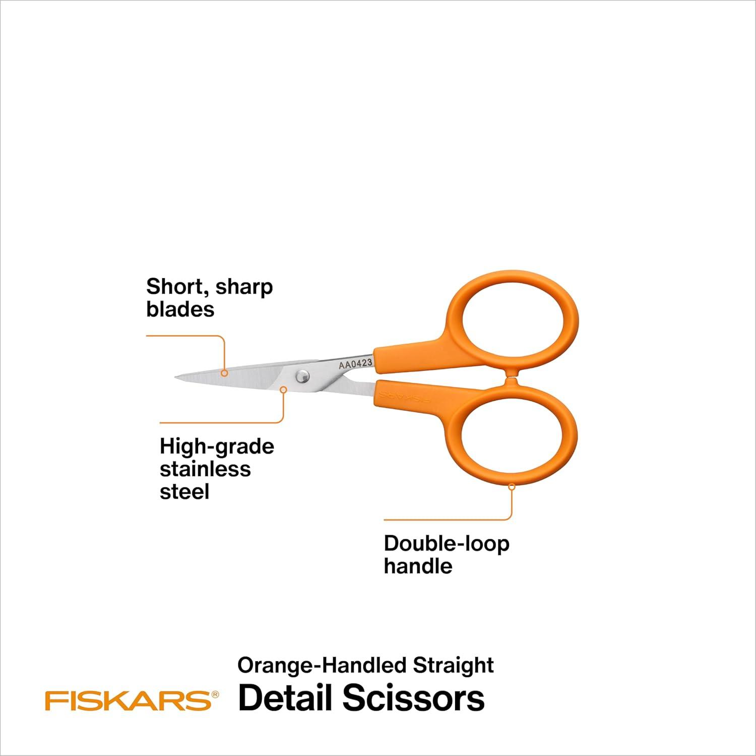 imageFiskars Premier No 5 MicroTip OrangeHandled Fabric Scissors  Double Loop Handle  Sewing and Craft Scissors  Orange5 inches