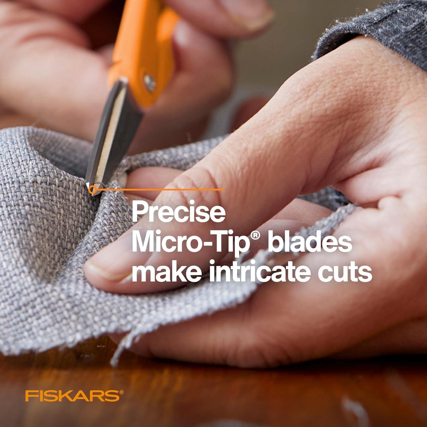 imageFiskars Premier No 5 MicroTip OrangeHandled Fabric Scissors  Double Loop Handle  Sewing and Craft Scissors  Orange8 inches  5 inches 2 Piece Set