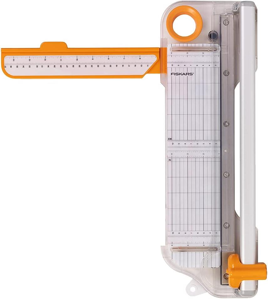 imageFiskars ProCision Rotary Bypass Paper Trimmer  12quot Cut Length  Craft Paper and Mixed Media Cutter with Grid Lines  OrangeCompact Rotary Bypass Trimmer  12