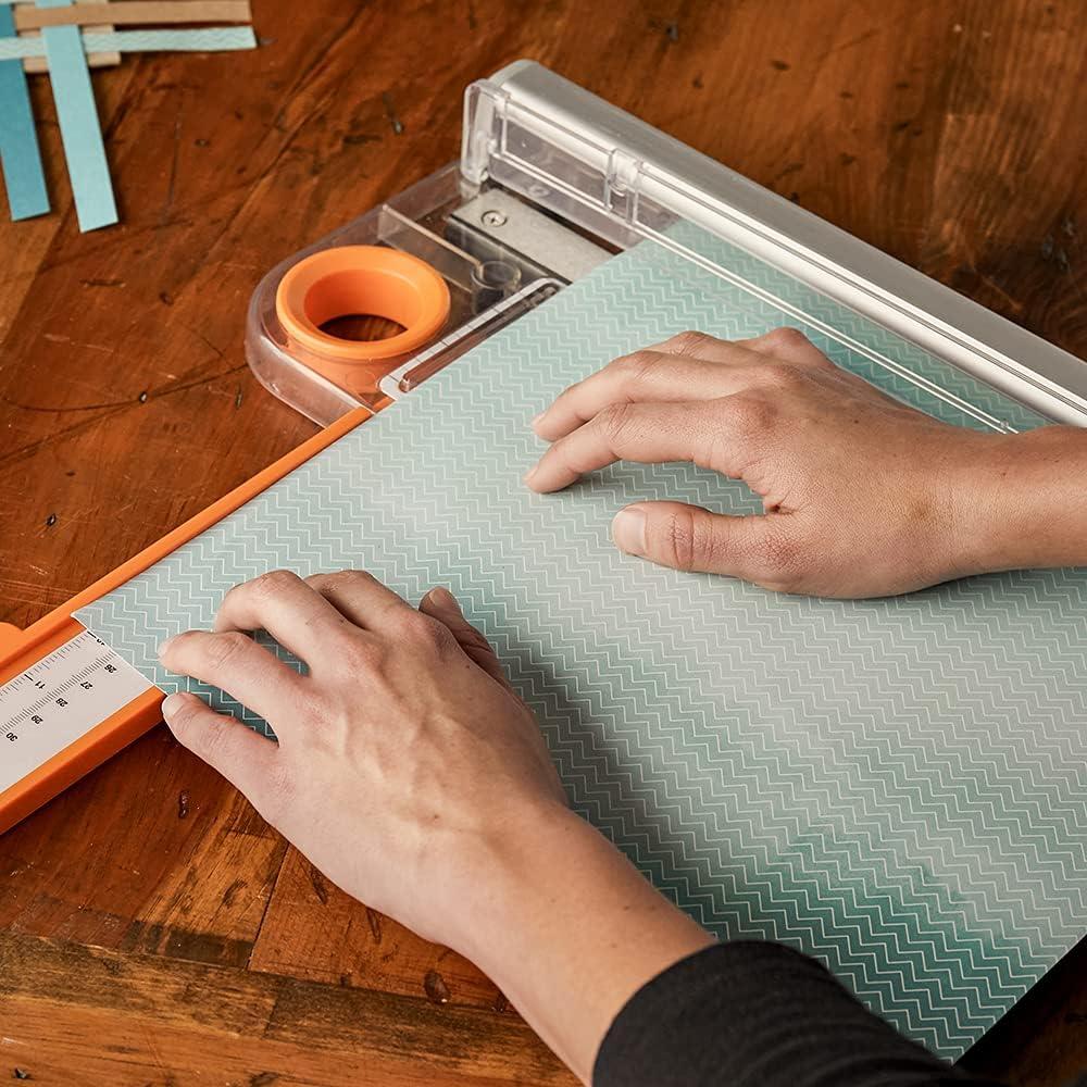 imageFiskars ProCision Rotary Bypass Paper Trimmer  12quot Cut Length  Craft Paper and Mixed Media Cutter with Grid Lines  OrangeCompact Rotary Bypass Trimmer  12