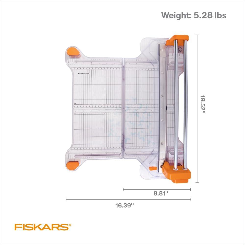 imageFiskars ProCision Rotary Bypass Paper Trimmer  12quot Cut Length  Craft Paper and Mixed Media Cutter with Grid Lines  OrangeFolding Rotary Bypass Trimmer  12