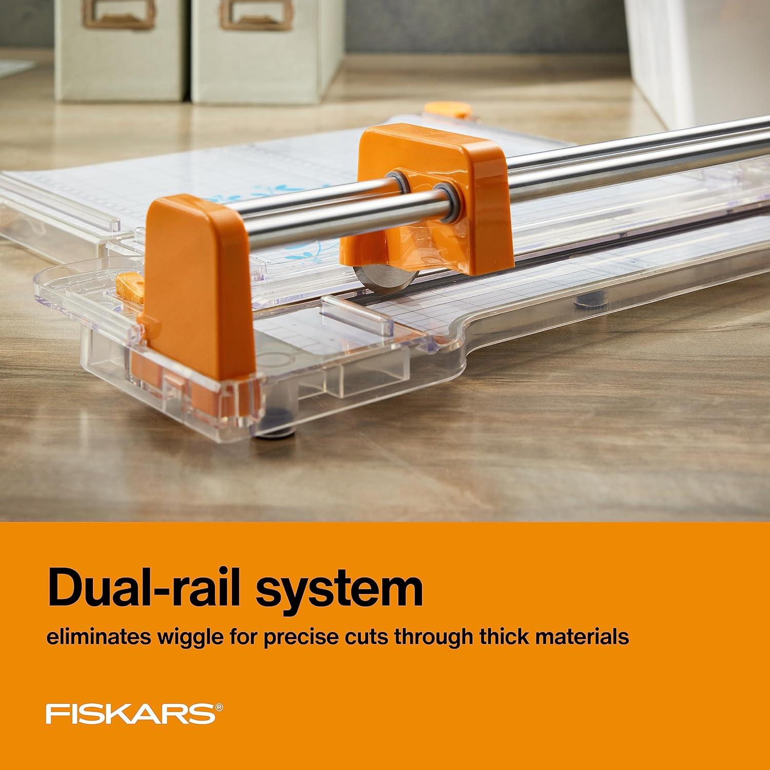 imageFiskars ProCision Rotary Bypass Paper Trimmer  12quot Cut Length  Craft Paper and Mixed Media Cutter with Grid Lines  OrangeFolding Rotary Bypass Trimmer  12