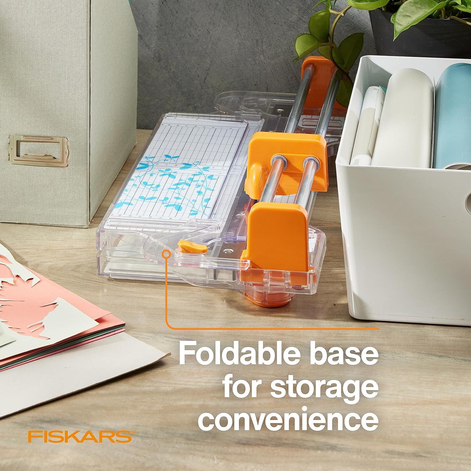 imageFiskars ProCision Rotary Bypass Paper Trimmer  12quot Cut Length  Craft Paper and Mixed Media Cutter with Grid Lines  OrangeFolding Rotary Bypass Trimmer  12