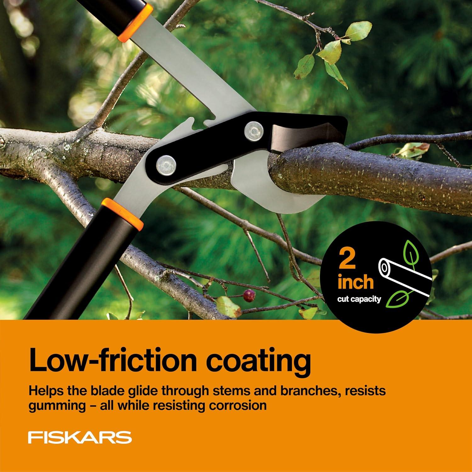 imageFiskars Ratchet Drive Anvil Lopper 32 Inch Heavy Duty Tree Trimmer 2 inch Cut Capacity Riveted Handles for Easy Squeeze Cutting PowerBypass Lopper 32