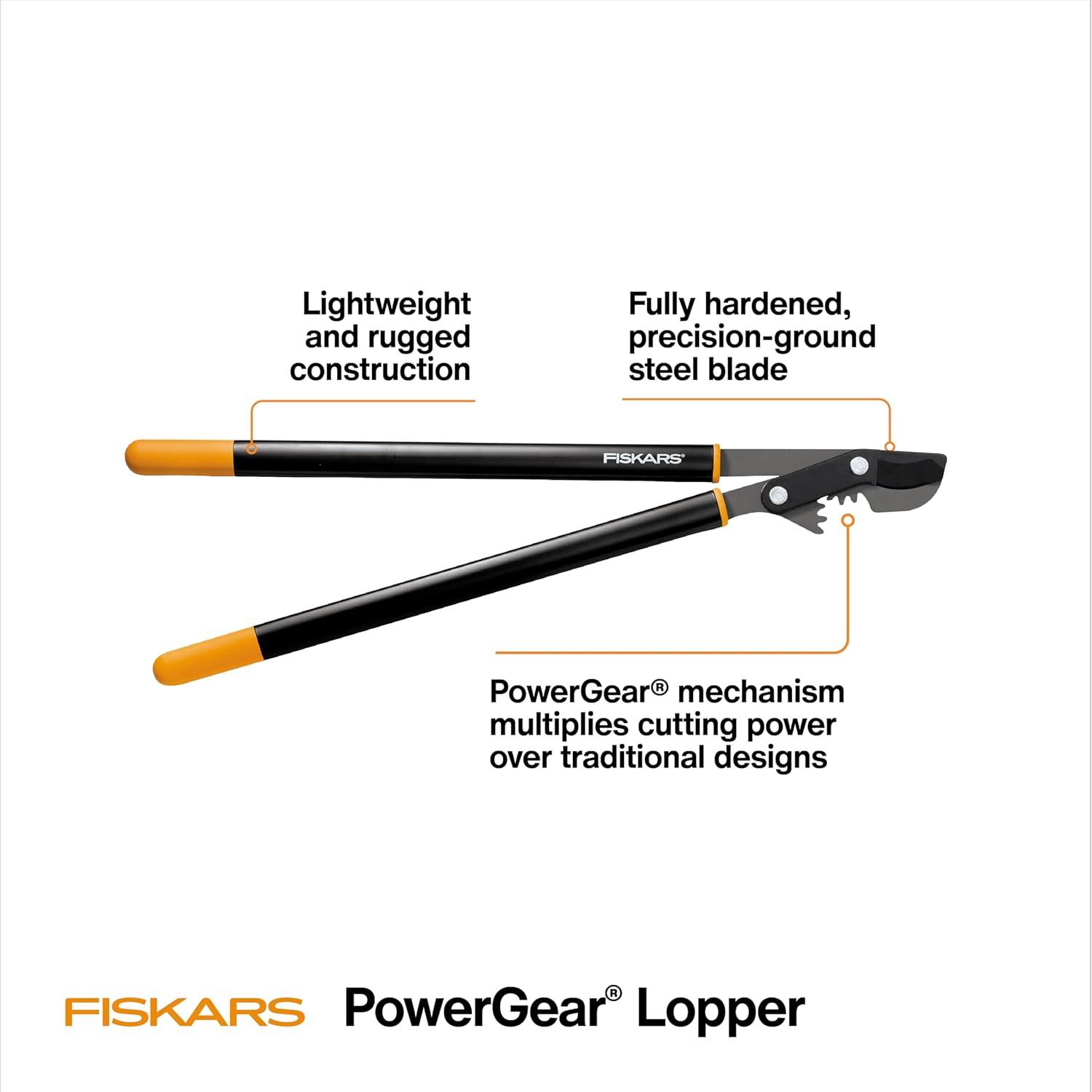 imageFiskars Ratchet Drive Anvil Lopper 32 Inch Heavy Duty Tree Trimmer 2 inch Cut Capacity Riveted Handles for Easy Squeeze Cutting PowerBypass Lopper 32