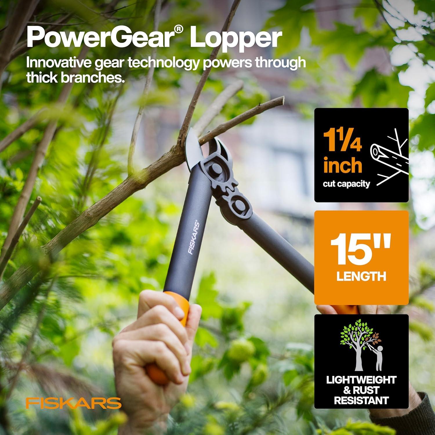 imageFiskars Ratchet Drive Anvil Lopper 32 Inch Heavy Duty Tree Trimmer 2 inch Cut Capacity Riveted Handles for Easy Squeeze Cutting PowerHome Tool Gift Set