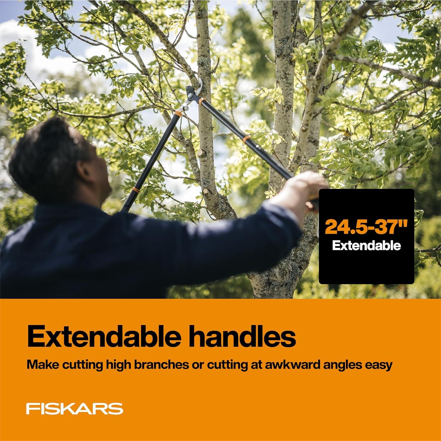 imageFiskars Ratchet Drive Anvil Lopper 32 Inch Heavy Duty Tree Trimmer 2 inch Cut Capacity Riveted Handles for Easy Squeeze Cutting PowerLopper Extendable