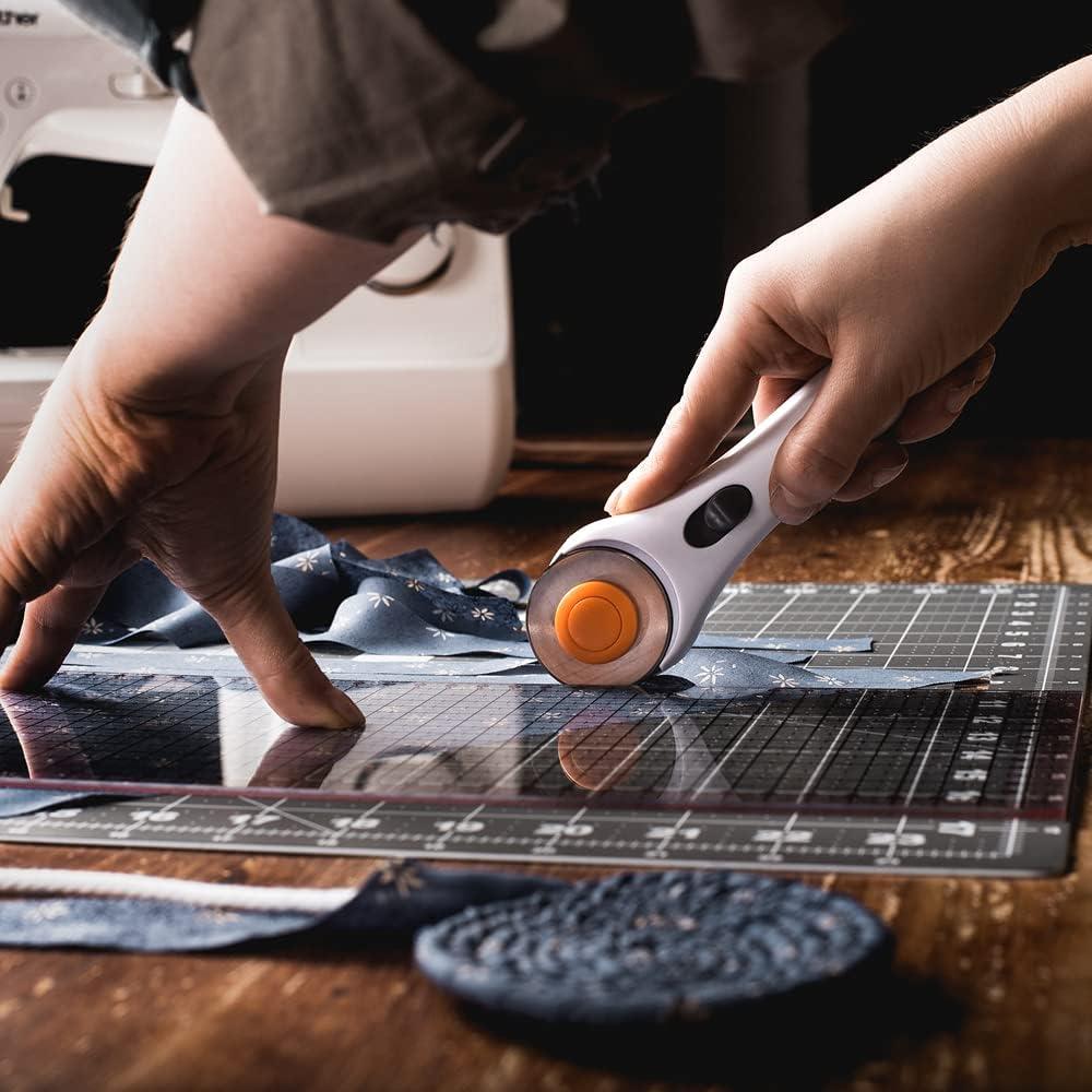 imageFiskars Rotary Cutter 3Piece Set  45mm Blade Rotary Cutter for Fabric Self Healing Cutting Mat and Sewing Ruler  Craft Supplies  WhiteGray196L x 06W