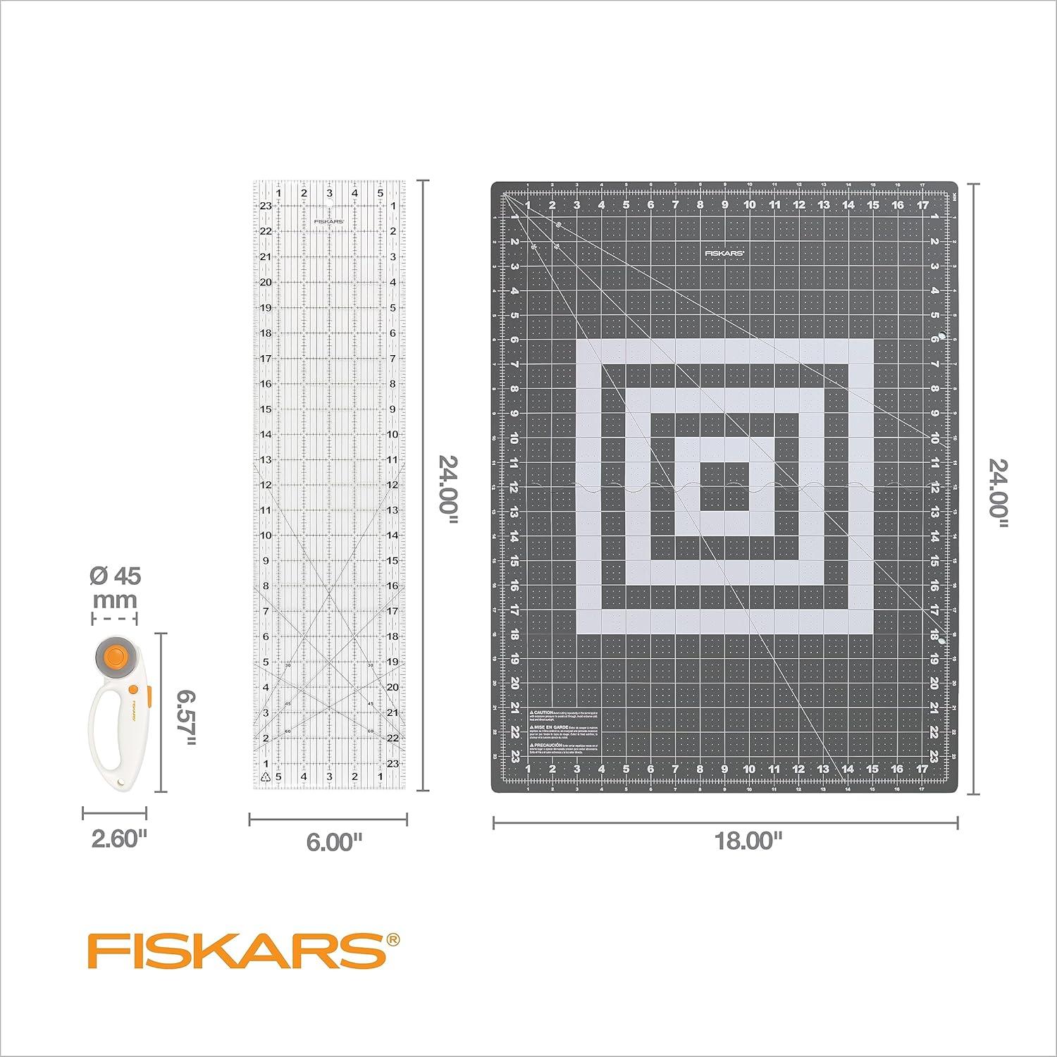 imageFiskars Rotary Cutter 3Piece Set  45mm Blade Rotary Cutter for Fabric Self Healing Cutting Mat and Sewing Ruler  Craft Supplies  WhiteGrayPremium 3Piece