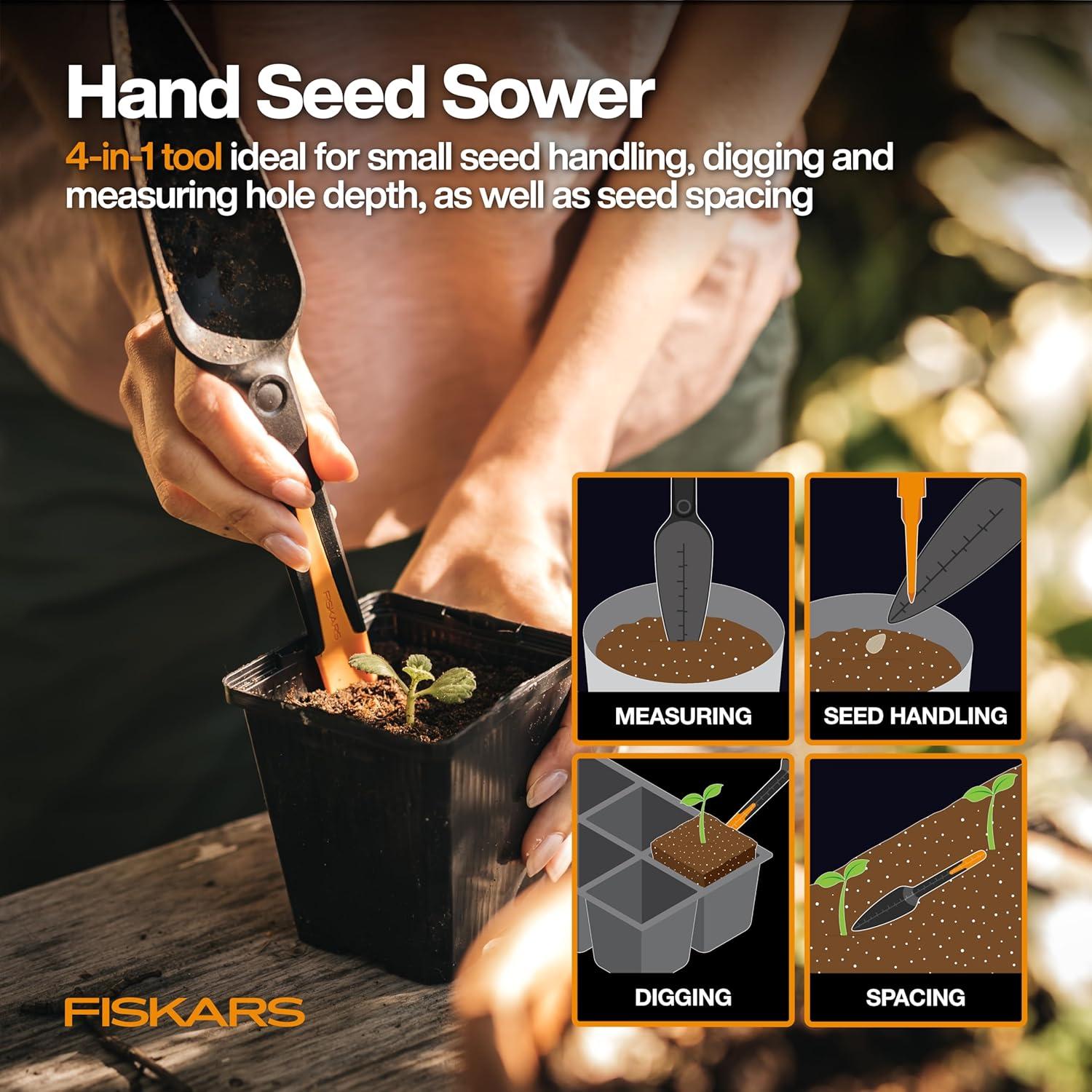imageFiskars Vegetable Garden Tool Set with Vegetable Shears Seed Sower Trowel Cultivator Weeder and LXL Garden Gloves for Indoor or Outdoor Gardening 6 Piece Kit