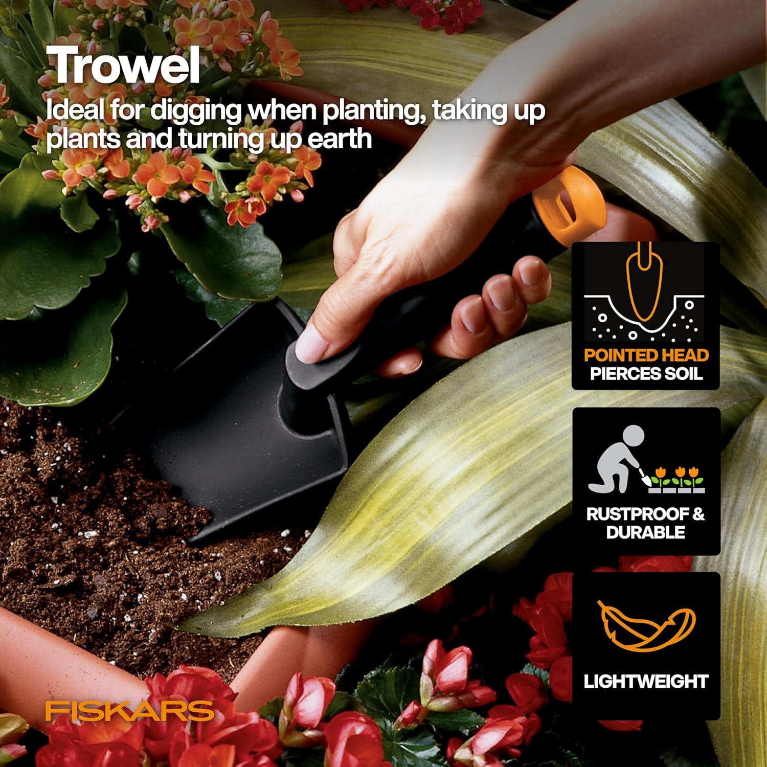 imageFiskars Vegetable Garden Tool Set with Vegetable Shears Seed Sower Trowel Cultivator Weeder and LXL Garden Gloves for Indoor or Outdoor Gardening 6 Piece Kit