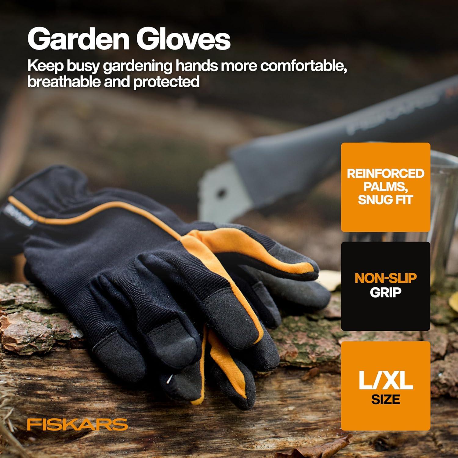 imageFiskars Vegetable Garden Tool Set with Vegetable Shears Seed Sower Trowel Cultivator Weeder and LXL Garden Gloves for Indoor or Outdoor Gardening 6 Piece Kit
