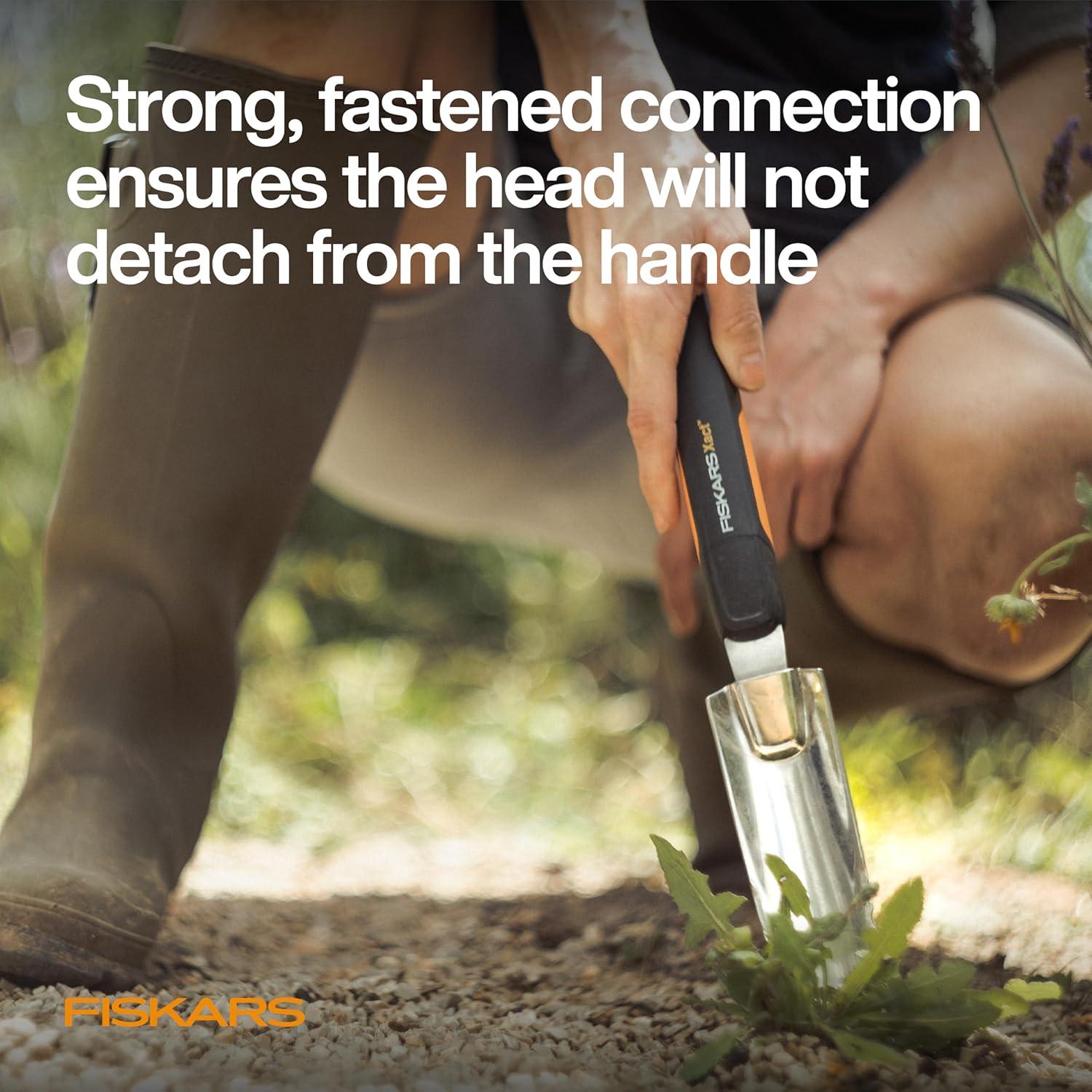 imageFiskars Xact Hand Rake Heavy Duty Gardening Hand Tool with Ergonomic Handle and Hanging Hole for Storage Stainless Steel Head and Tines Perfect for Maintaining a Raised Garden BedWeeder