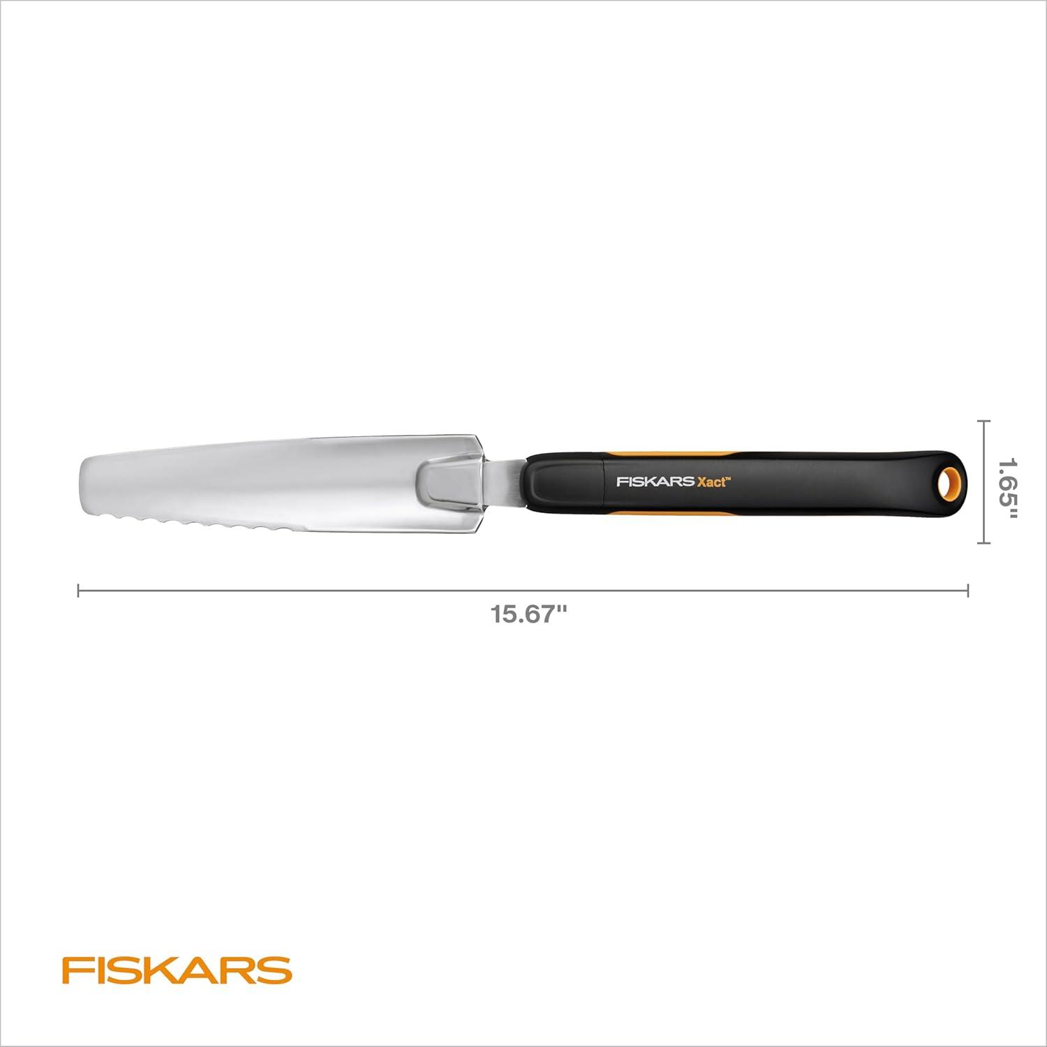 imageFiskars Xact Hand Rake Heavy Duty Gardening Hand Tool with Ergonomic Handle and Hanging Hole for Storage Stainless Steel Head and Tines Perfect for Maintaining a Raised Garden BedWeeder