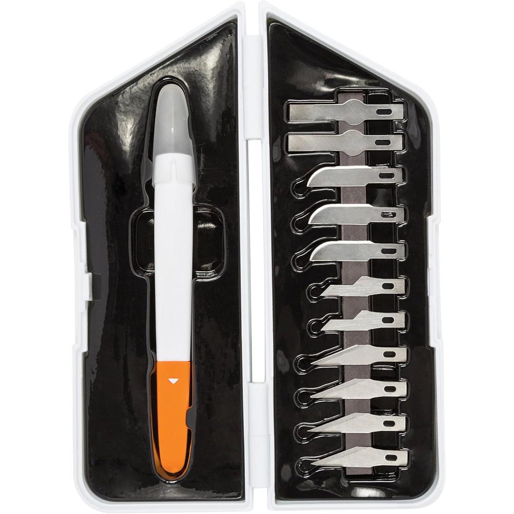 imageFiskars 1651101001 Easy Change Detail Craft Knife No 11 blade OrangeWhiteCutting  Carving Set