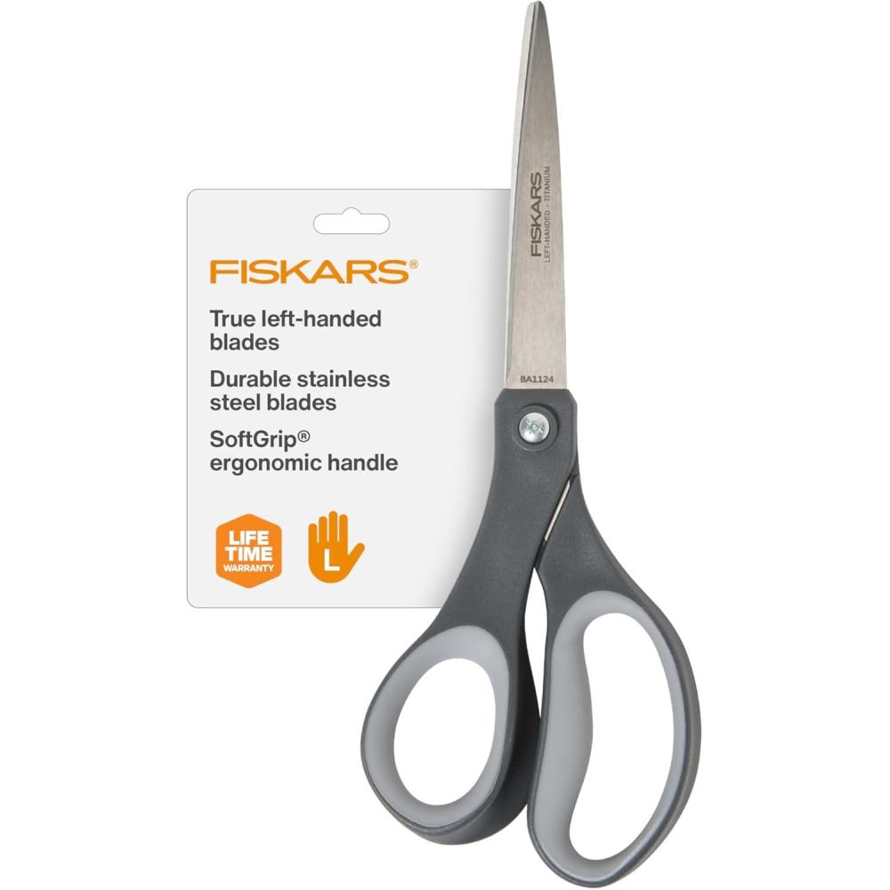 imageFiskars 8 LeftHanded Titanium Scissors SoftGrip Handle for Comfort Durable Stainless Steel Blades for Home and Office UseLeft Handed Titanium  SoftGrip