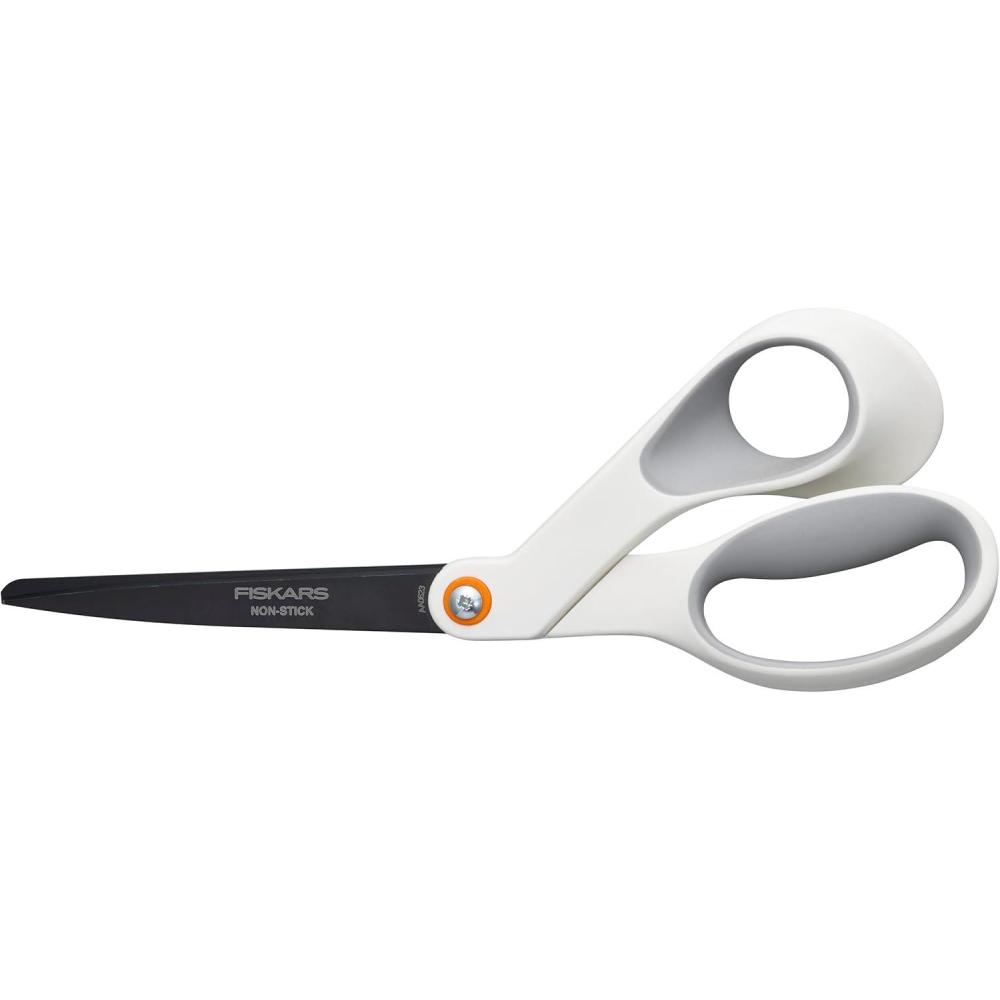 imageFiskars 8 LeftHanded Titanium Scissors SoftGrip Handle for Comfort Durable Stainless Steel Blades for Home and Office UseNonStick Titanium  White  Orange