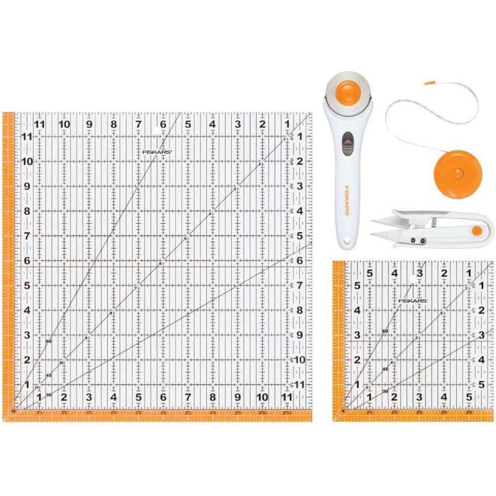 imageFiskars Crafts Essentials 5Piece Set  45mm Blade Rotary Cutter for Fabric Self Healing Cutting Mat and Sewing Ruler  Craft Supplies  WhiteGray