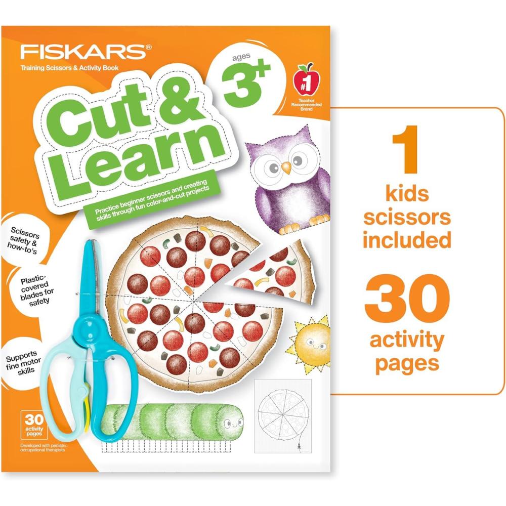imageFiskars Cut ampamp Learn Kids Activity Book and Training Scissors  Gifts for Kids  Ages 3Ages 3