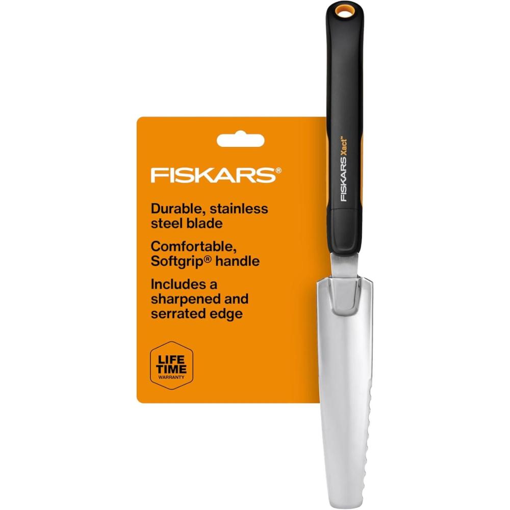 imageFiskars Xact Hand Rake Heavy Duty Gardening Hand Tool with Ergonomic Handle and Hanging Hole for Storage Stainless Steel Head and Tines Perfect for Maintaining a Raised Garden BedWeeder