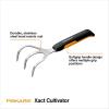 imageFiskars Xact Hand Rake Heavy Duty Gardening Hand Tool with Ergonomic Handle and Hanging Hole for Storage Stainless Steel Head and Tines Perfect for Maintaining a Raised Garden BedCultivator