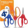 imageFiskars 5quot PointedTip Scissors for Kids 47 3Pack  Scissors for School or Crafting  Back to School Supplies  Red Blue TurquoiseBlue  Red  Red Lightning