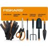 imageFiskars Vegetable Garden Tool Set with Vegetable Shears Seed Sower Trowel Cultivator Weeder and LXL Garden Gloves for Indoor or Outdoor Gardening 6 Piece Kit