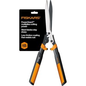 imageFiskars 23Inch Hedge Shears Bush Trimmer with PowerGear2 Technology that Multiplies Power for Less Effort SoftGrip Handles with ShockAbsorbing BumpersPowerGear2 Shock Absorbing 23 in