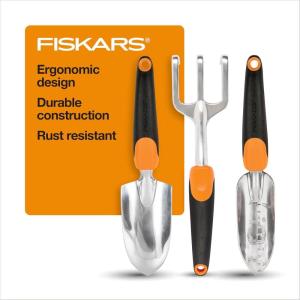 imageFiskars 3in1 Garden Tool Set Includes Trowel Transplanter and Cultivator for Outdoor Gardening Ergonomic Yard Tool KitRecyclable Package