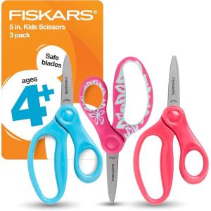 imageFiskars 5quot PointedTip Scissors for Kids 47 3Pack  Scissors for School or Crafting  Back to School Supplies  Red Blue TurquoiseBlue  Floral  Pink