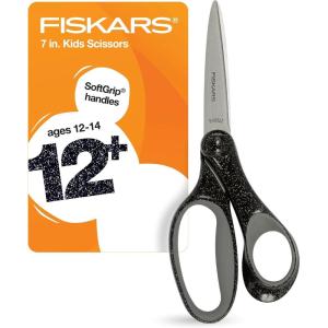 imageFiskars 7quot SoftGrip Student Glitter Scissors for Kids 12  Scissors for School or Crafting  Back to School Supplies  Black Glitter Pack of 1Black Glitter