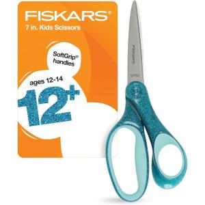 imageFiskars 7quot SoftGrip Student Glitter Scissors for Kids 12  Scissors for School or Crafting  Back to School Supplies  Black Glitter Pack of 1Turquoise Glitter