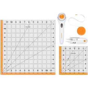 imageFiskars Crafts Essentials 5Piece Set  45mm Blade Rotary Cutter for Fabric Self Healing Cutting Mat and Sewing Ruler  Craft Supplies  WhiteGray
