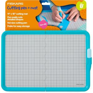 imageFiskars Kids Cutting Pen and Mat  Safe Precision Cutting Tool with Foldable NonSlip Mat for Crafting and School ProjectsCutting Pen  Mat