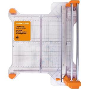 imageFiskars ProCision Rotary Bypass Paper Trimmer  12quot Cut Length  Craft Paper and Mixed Media Cutter with Grid Lines  OrangeFolding Rotary Bypass Trimmer  12