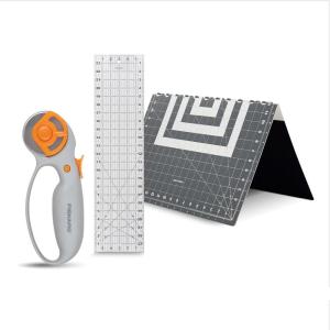 imageFiskars Rotary Cutter 3Piece Set  45mm Blade Rotary Cutter for Fabric Self Healing Cutting Mat and Sewing Ruler  Craft Supplies  WhiteGray25L x 19W