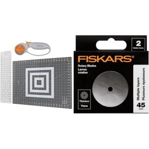 imageFiskars Rotary Cutter 3Piece Set  45mm Blade Rotary Cutter for Fabric Self Healing Cutting Mat and Sewing Ruler  Craft Supplies  WhiteGrayPremium 3Piece