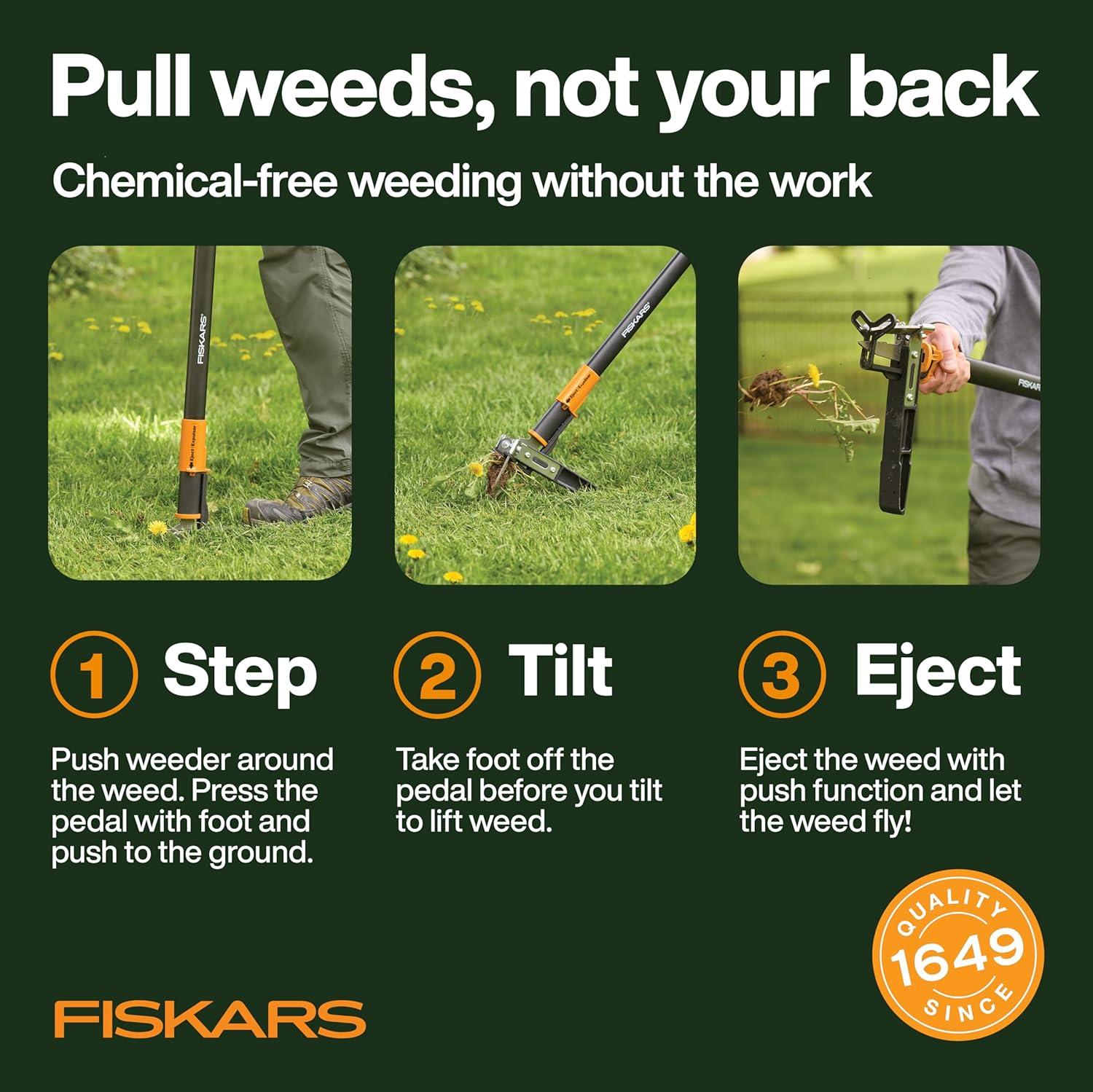 imageFiskars 3Claw Stand Up Weed Puller Tool Gardening Weeder Hand Weeding Tool with 39quot Long Ergonomic Handle with EasyEject Mechanism3claw