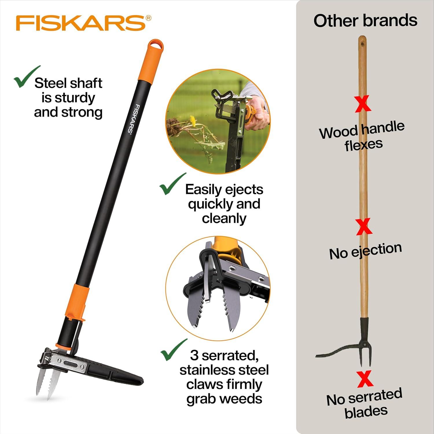 imageFiskars 3Claw Stand Up Weed Puller Tool Gardening Weeder Hand Weeding Tool with 39quot Long Ergonomic Handle with EasyEject Mechanism3claw