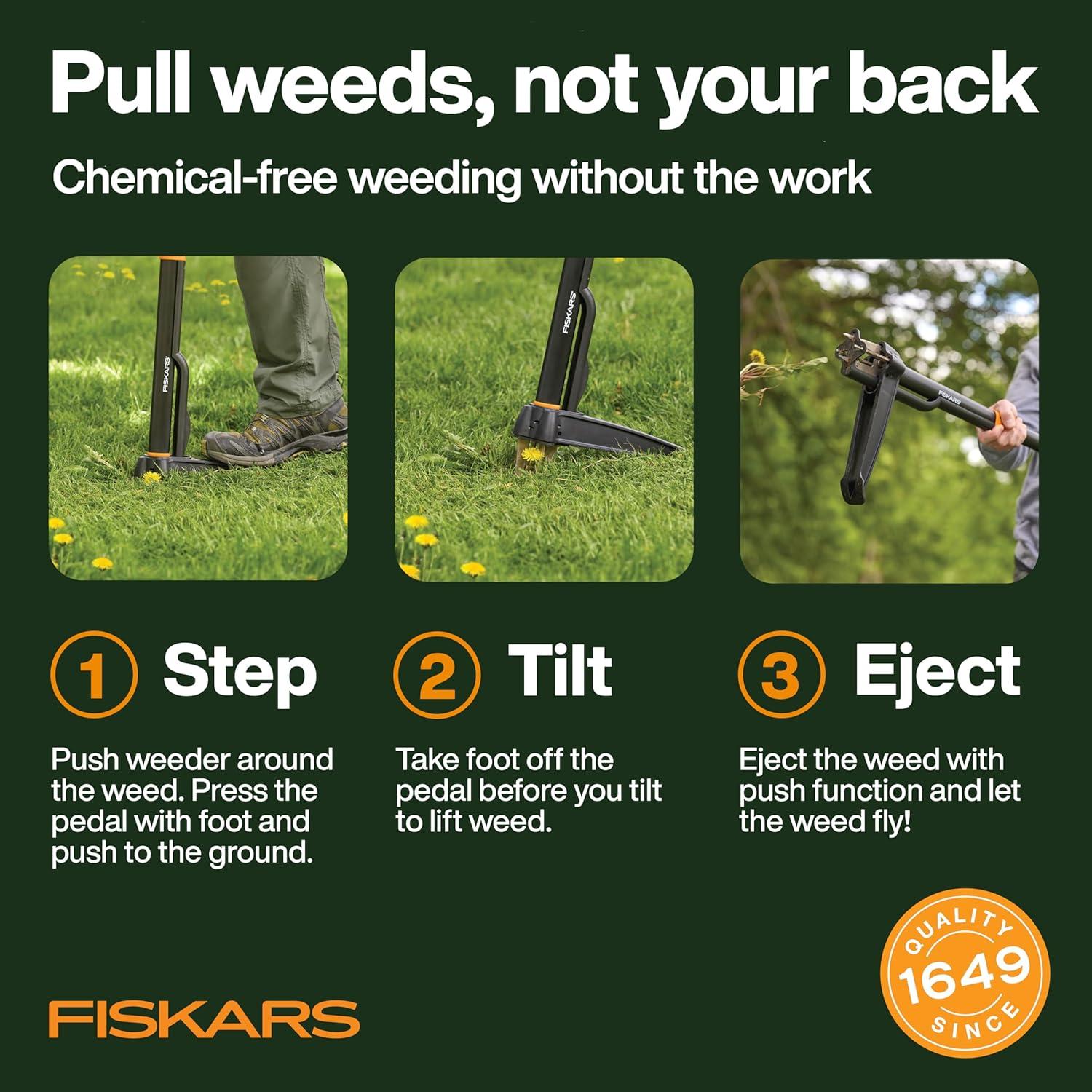 imageFiskars 3Claw Stand Up Weed Puller Tool Gardening Weeder Hand Weeding Tool with 39quot Long Ergonomic Handle with EasyEject Mechanism4claw