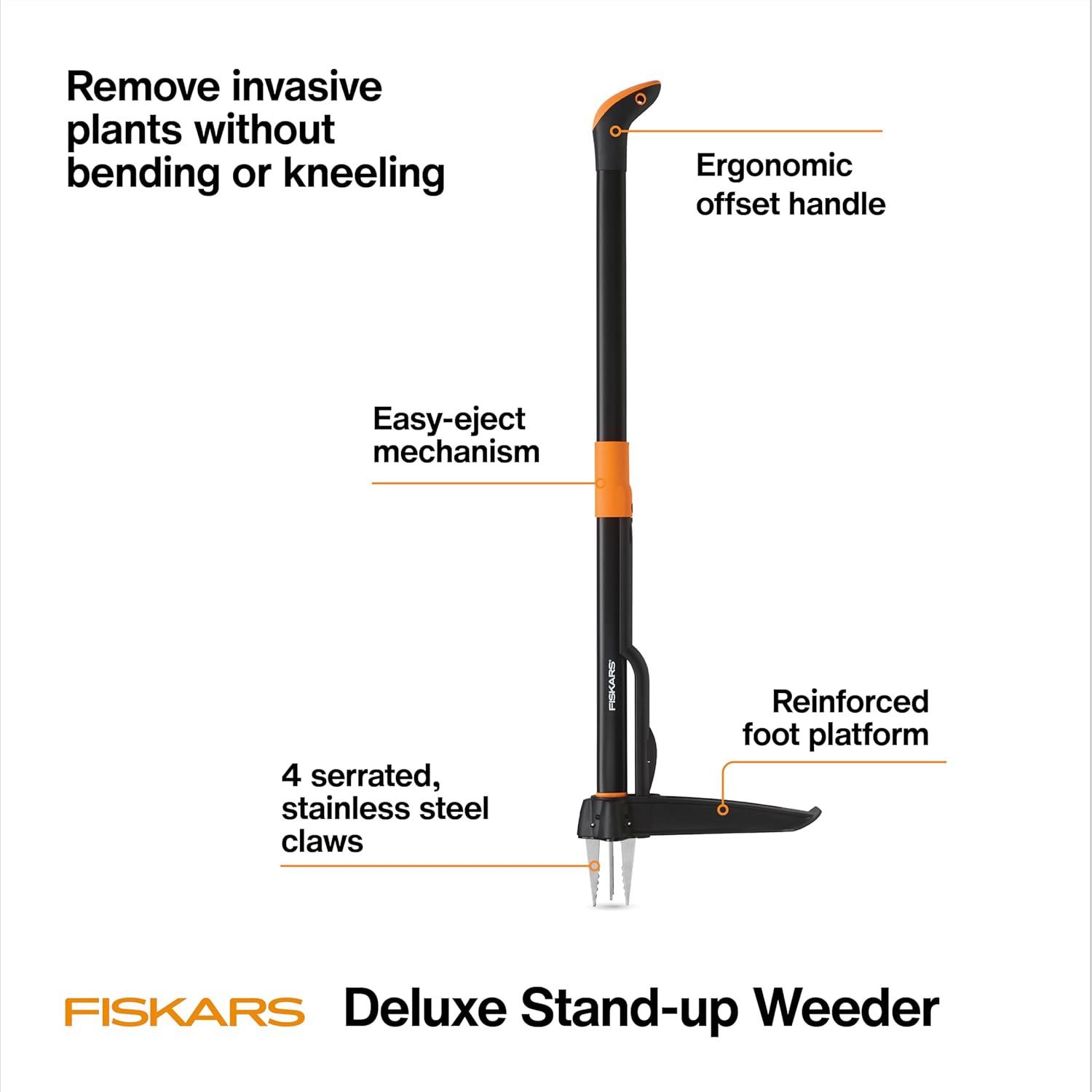 imageFiskars 3Claw Stand Up Weed Puller Tool Gardening Weeder Hand Weeding Tool with 39quot Long Ergonomic Handle with EasyEject Mechanism4claw