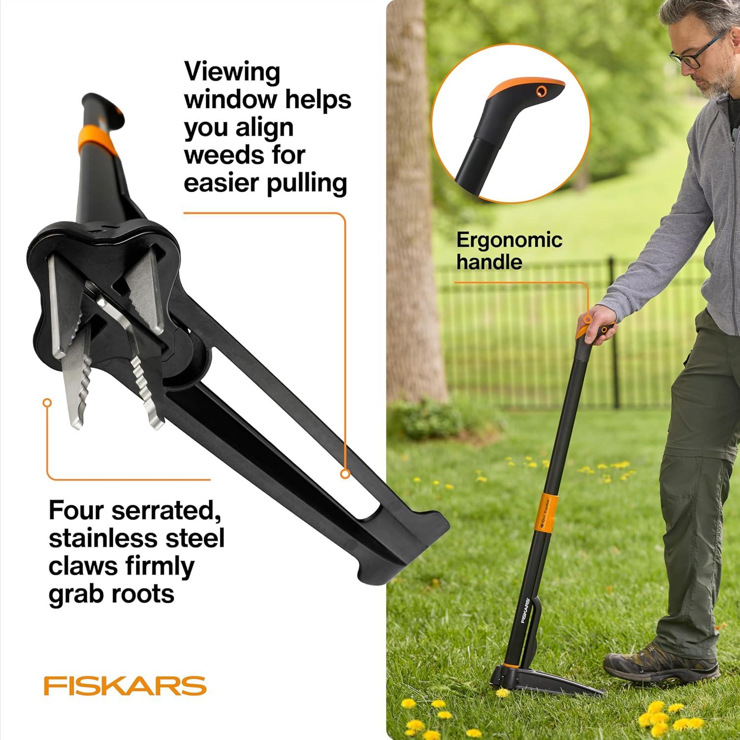 imageFiskars 3Claw Stand Up Weed Puller Tool Gardening Weeder Hand Weeding Tool with 39quot Long Ergonomic Handle with EasyEject Mechanism4claw