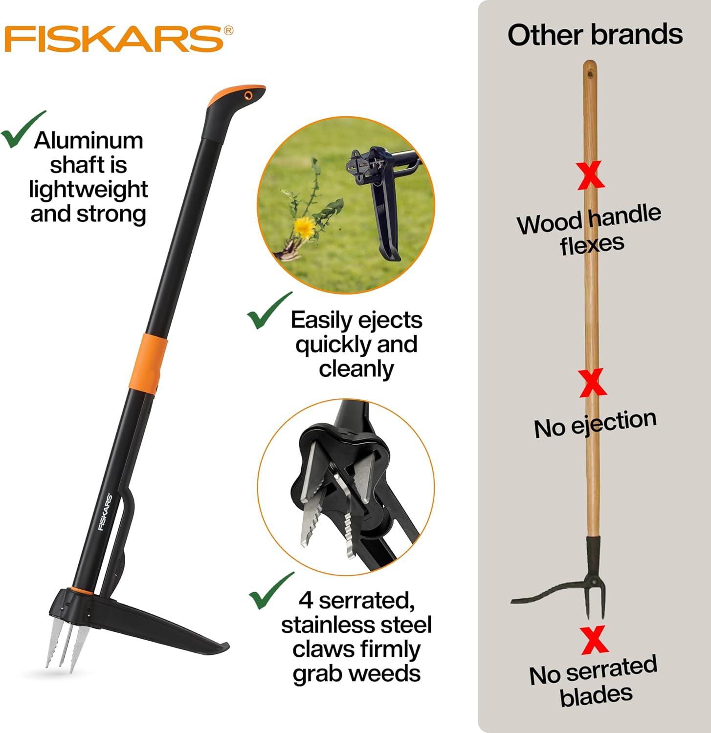 imageFiskars 3Claw Stand Up Weed Puller Tool Gardening Weeder Hand Weeding Tool with 39quot Long Ergonomic Handle with EasyEject Mechanism4claw
