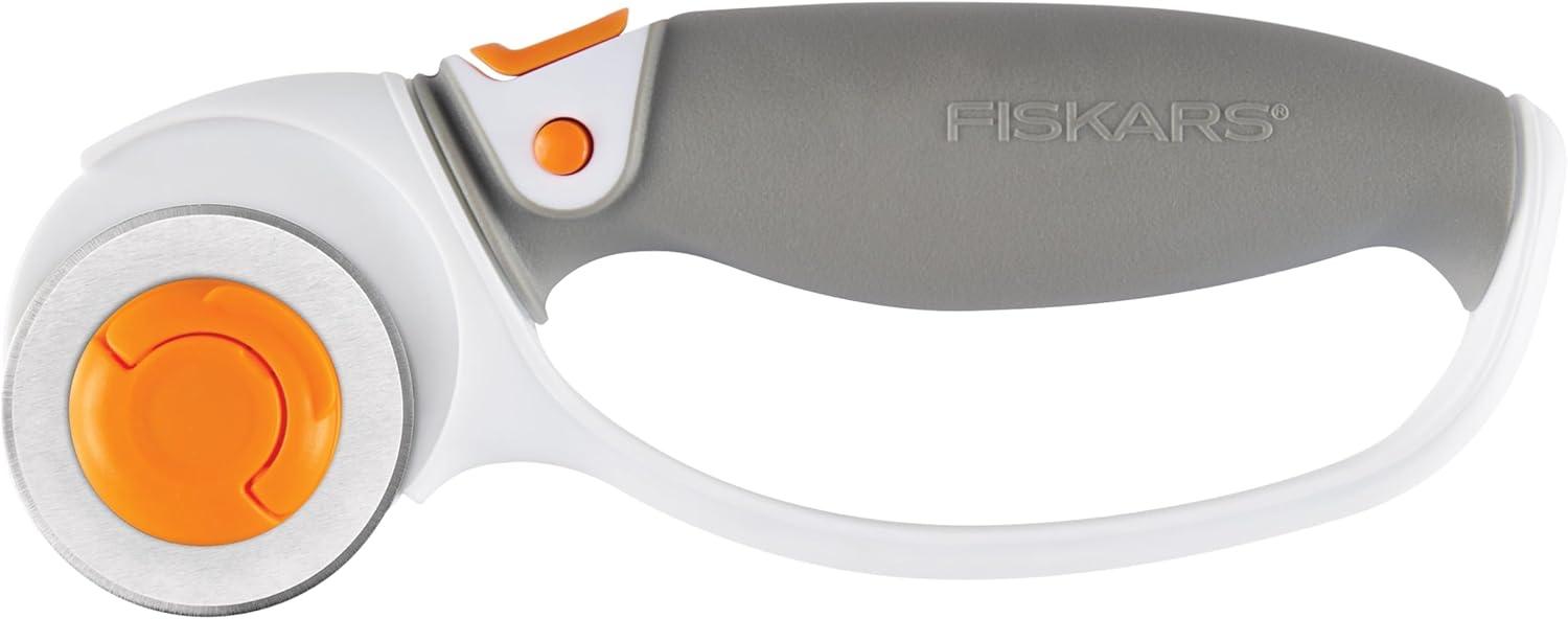 imageFiskars 45mm Rotary Cutter for Fabric Premium Steel Stick Fabric Cutter Cuts Through Multiple Layers Right and Left Handed Easy and Safe Blade Change Arts and Crafts Sewing and Quilting ToolsTitanium