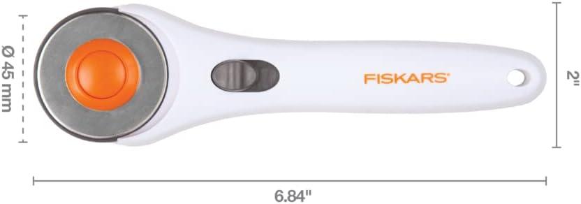 imageFiskars 45mm Rotary Cutter for Fabric Premium Steel Stick Fabric Cutter Cuts Through Multiple Layers Right and Left Handed Easy and Safe Blade Change Arts and Crafts Sewing and Quilting ToolsStandard Stick