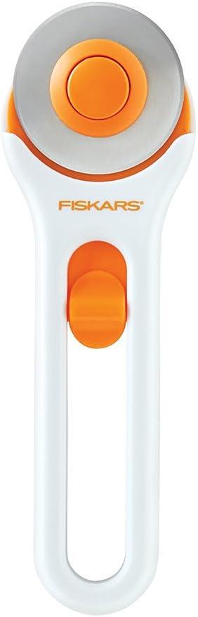 imageFiskars 45mm Rotary Cutter for Fabric Premium Steel Stick Fabric Cutter Cuts Through Multiple Layers Right and Left Handed Easy and Safe Blade Change Arts and Crafts Sewing and Quilting ToolsSteel