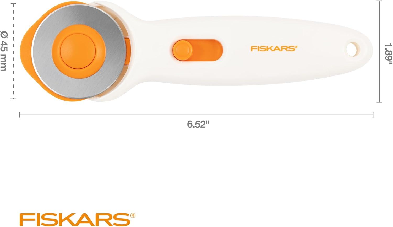 imageFiskars 45mm Rotary Cutter for Fabric Premium Steel Stick Fabric Cutter Cuts Through Multiple Layers Right and Left Handed Easy and Safe Blade Change Arts and Crafts Sewing and Quilting ToolsPremium Stick