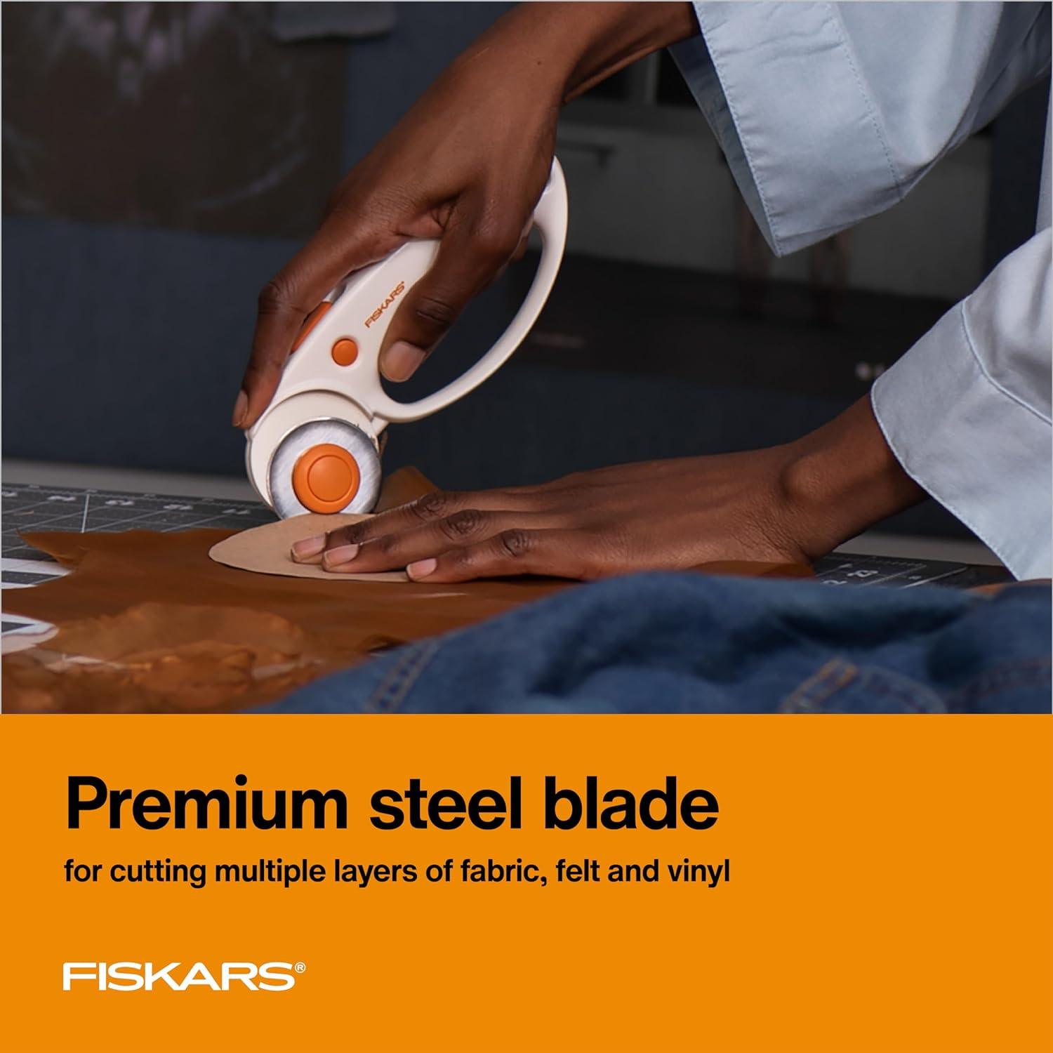 imageFiskars 45mm Rotary Cutter for Fabric with Ergonomic Loop Grip Premium Steel Rotary Fabric Cutter Blade for Precise Cuts Arts and Crafts Sewing Supplies and Quilting Tools