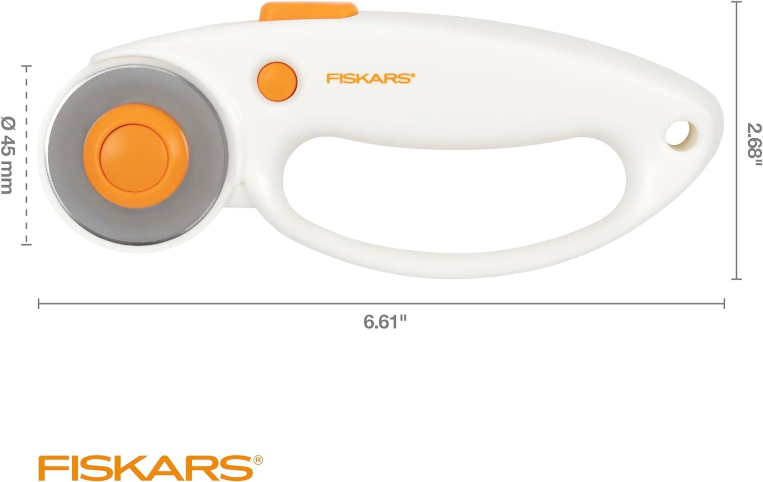imageFiskars 45mm Rotary Cutter for Fabric with Ergonomic Loop Grip Premium Steel Rotary Fabric Cutter Blade for Precise Cuts Arts and Crafts Sewing Supplies and Quilting Tools